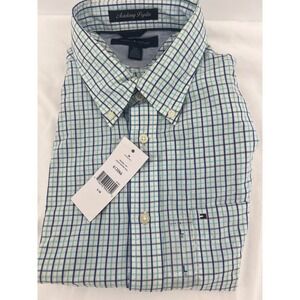 Tommy Hilfiger Men Academy Poplin Aqua Water Check Button Down Shirt L G